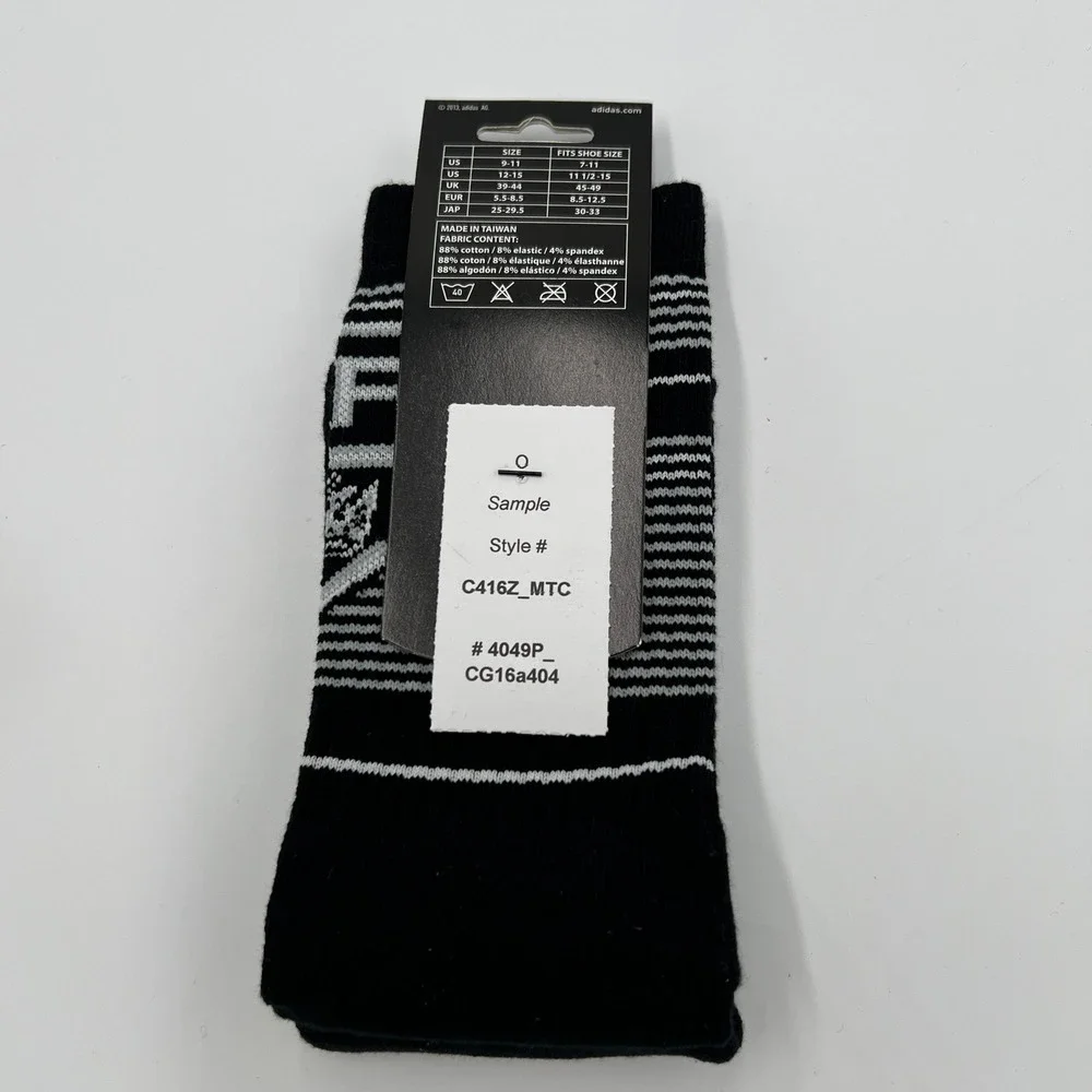 Adidas Mens Crew Socks 2 Pairs Black White Striped Size 9-11 New